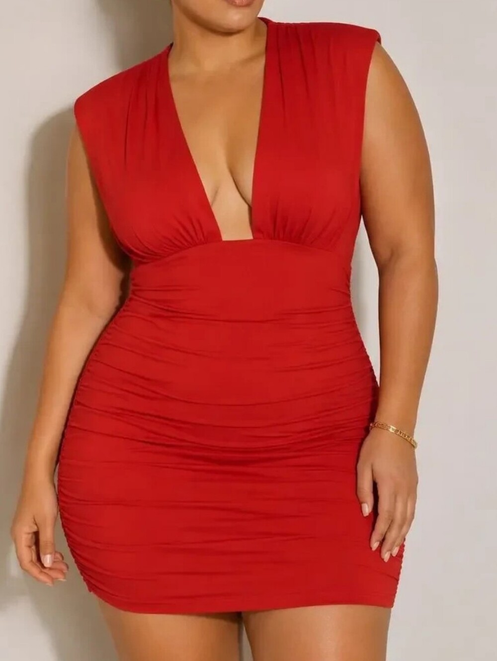 Zara Scarlet Plunge Ruched Sleeve Mini Dress